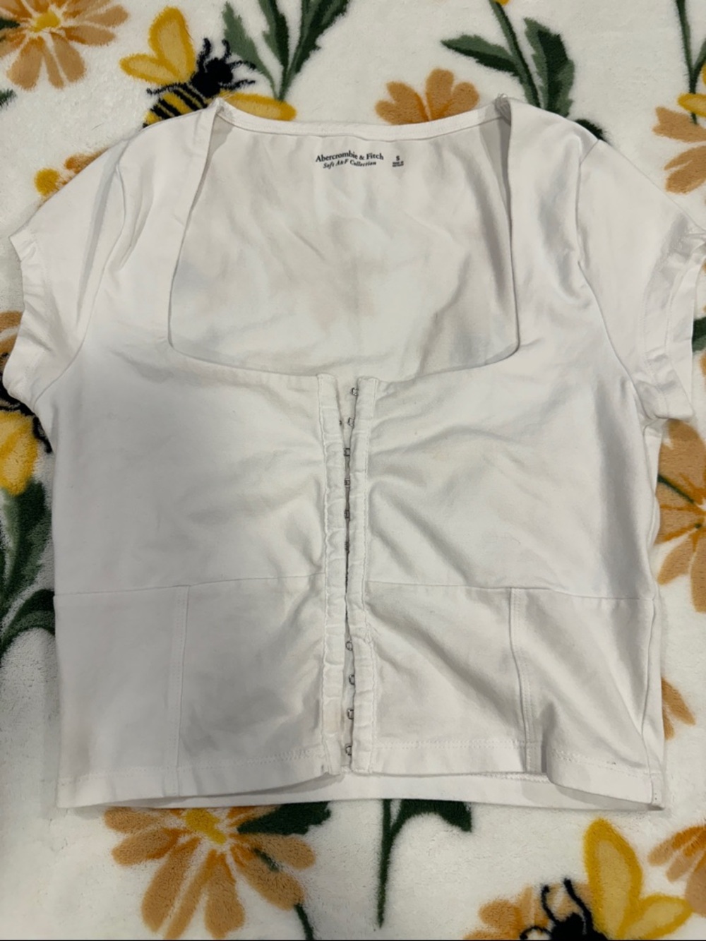 Abercrombie & Fitch White Short-Sleeve Square Neck Hook-Front Top